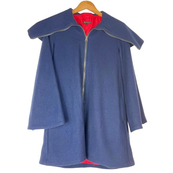 Blue Wool Coat Bell Sleeves Big Collar Medium She Bible - Picture 1 of 9